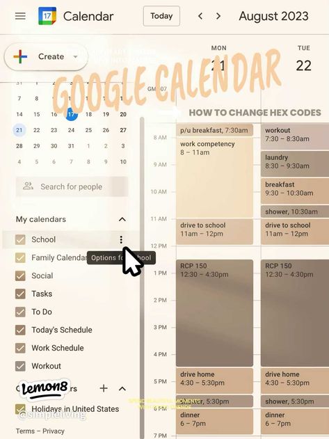 GOOGLE CALENDAR HEX CODES | Gallery posted by t a r y n | Lemon8 Calendar Hex Color Palette, Google Calendar Planning, Neutral Google Calendar Hex Codes, Google Calendar Color Palette Hex Codes Neutral, Digital Calendar Aesthetic, Fall Google Calendar Hex Codes, Google Calendar Color Scheme Hex Codes Fall, Color Palette Hex Codes Google Calendar, Google Hex Codes