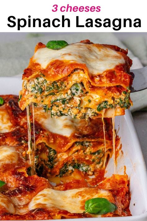 This Spinach Lasagna is a family favorite that will impress! Rich with three cheeses, it's perfect for weeknight dinners or your next gathering Spinach Ricotta Lasagna, Spinach And Ricotta Lasagna, Ricotta Lasagna, Frozen Lasagna, Lasagne Recipes, Cheese Lasagna, Spinach Ricotta, Ricotta Pasta, Dinner Recipes Healthy