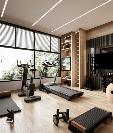 Interior Design Gym Room, Gym Rooms In Houses, Fitness Room Ideas Home Gyms House, Home Gym Studio Ideas, Private Fitness Studio, Home Gym Asethic, Kardashian Gym Room, Luxury Apartment Gym, Luxury At Home Gym