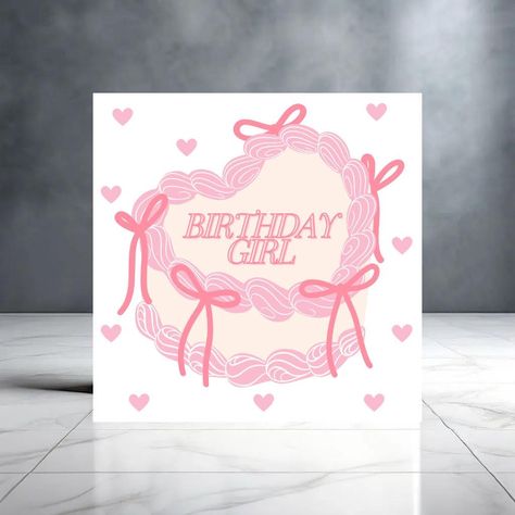 A cute 'Birthday Girl" Cake Card, perfect for your loved one!   You will receive a high-quality 350gsm card made from recycled silk with a matte finish. The card includes a kraft envelope and will come in a clear protective sleeve.   The inside of the card is blank for you to write your own message   Size 148mm x 148mm Birthday Card For Friend Girl, Girly Birthday Card, Birthday Card Inspo, Card With Hearts, Pink Birthday Card, Creative Birthday Cards, Watercolor Birthday Cards, Card Inspo, Girl Birthday Cards