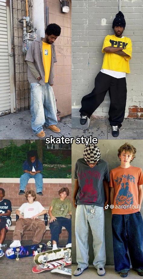 Men Outfit Collage, Emo Boy Outfit, Skate Outfits, Men References, Skater Fits, Skate Outfit, Brown Boots Outfit, Y2k Outfits Men, Guys Fits