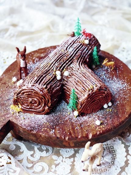 Jamie Oliver's Chocolate Log Chocolate Log Recipe, Chocolate Log Cake, Log Cake Recipe, Chocolate Yule Log Recipe, Jamie Oliver Christmas, Oven Pasta, Grand Dessert, Log Cakes, Jaime Oliver