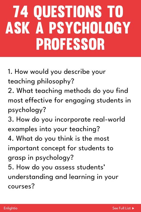 Discover 74 thought-provoking questions to ask a Psychology Professor and deepen your understanding of human behavior. Whether you're a student or just curious, these questions will spark insightful conversations and expand your knowledge in the field of psychology. Start asking the right questions today! Psychology Professor, Psychology Questions, About Psychology, Teaching Philosophy, Psychology Major, Feedback For Students, Friendship And Dating, Psychology Student, Asking The Right Questions