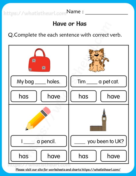 Have or Has Worksheet for Grade 2 - Your Home Teacher Has Have Worksheets, Helping Verbs Worksheet, Grade 2 English, Verb To Have, Worksheet Kindergarten, English Grammar Exercises, Esl English, English Grammar For Kids, Kindergarten Phonics Worksheets