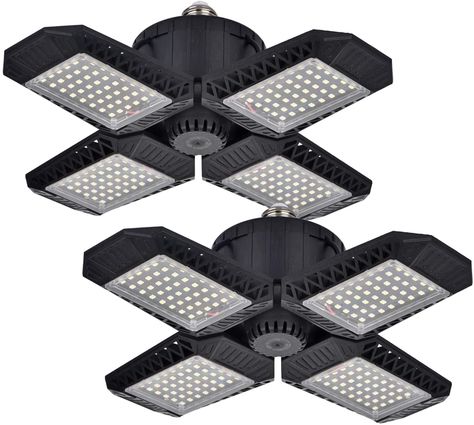 2 Pack LED Garage Lights, 80W Deformable LED Garage Ceiling Lights with 4 Adjustable Panels, 8000LM E26 LED Shop Lights for Garage, Basement, Barn, High Bay Light (Black, 2PACK) - - Amazon.com Garage Ceiling Lights, Garage Light Fixtures, Garage Lights, Shop Light Fixtures, Garage Ceiling, Led Garage Lights, Residential Garage, High Bay Lighting, Led Shop Lights