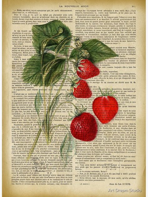 "Botanical print, on old book page - strawberry" Photographic Print for Sale by Art Dream Studio | Redbubble Strawberry Poster, Vintage Documents, Strawberry Kitchen, Living Room Poster, Dream Studio, Old Book Pages, Old Book, Old Books, Room Posters