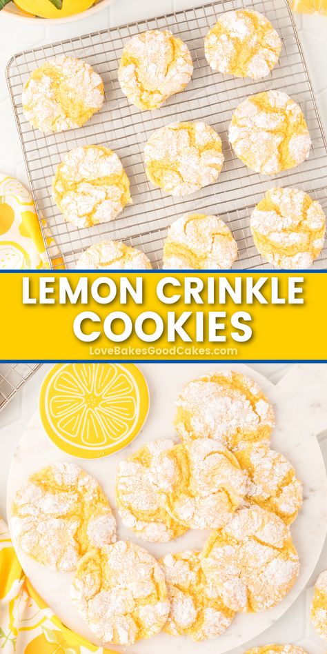 Lemon Crinkle Cookies Lemon Cool Whip, Lemon Crinkles, Soft Lemon Cookies, Baking Hack, Lemon Desserts Easy, Cool Whip Cookies, Crinkle Cookies Recipe, Lemon Crinkle Cookies, Cookie Crisp