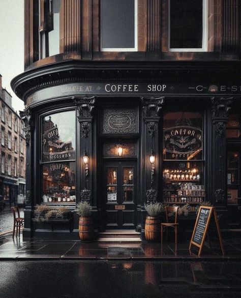 Witch Coffee Shop, Dark Coffee Aesthetic, Vintage Cafe Aesthetic, Witchy Cafe, Moody Coffee Shop, Victorian Cafe, Cafeteria Vintage, Corner Coffee Shop, Aesthetic Coffee Shop