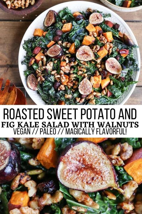 Sweet Potato And Kale Salad, Sweet Potato Kale Salad, Potato Kale Salad, Salad With Candied Pecans, Skillet Food, Candied Pecans For Salad, Sweet Potato And Kale, Pepper Skillet, Df Recipes