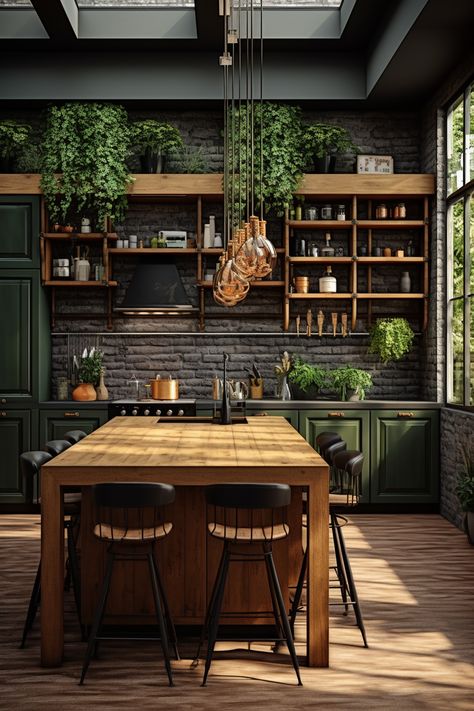 Modern Kitchen Decor Ideas, Kitchen Decor Diy, Kitchen Accessories Design, Dark Green Kitchen, Light Floors, Espresso Kitchen, Cozy Bedroom Design, Interior Dapur, Modern Kitchen Decor