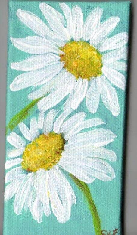 Daisy Painting, Cute Canvas Paintings, Easy Canvas Painting, Seni Cat Air, White Daisies, Simple Acrylic Paintings, Lukisan Cat Air, Urban Sketchers, Night Painting