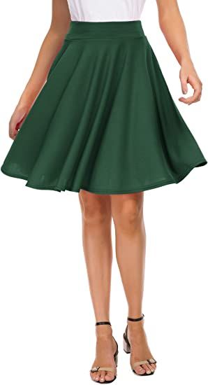 Dark Green Skirt, Dancing Party, Mini Skater Skirt, Tops Trendy, Basic Skirt, Textured Skirt, Fashion Aesthetics, Full Circle Skirts, Midi Dress Casual