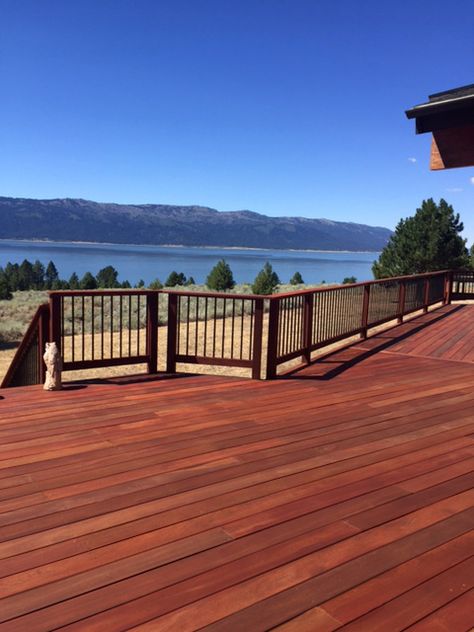 Ipe at high elevation stained with Armstrong-Clark exterior wood stain Deck Stain Ideas, Stain Deck, Exterior Wood Stain Colors, Best Deck Stain, Wood Restoration, Deck Stain Colors, Wood Staining, Diy Outdoor Space, Exterior Door Colors