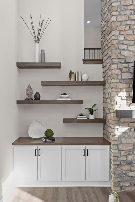 Dream Getaway - Nested Spaces Shelves Around Fireplace, Comfy Cozy Home, Floating Shelves Living Room, Built In Shelves Living Room, Bathroom Decor Themes, Shelf Decor Living Room, Fireplace Shelves, Family Room Walls, Living Room Decor Fireplace