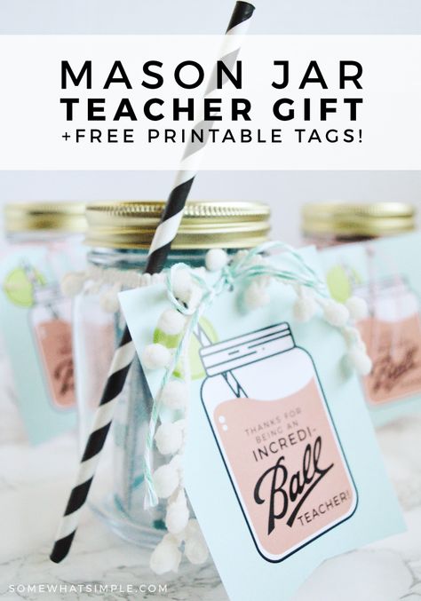 Grab your free printable gift tags and show those teachers just how much you appreciate them with these darling mason jar gifts.  #teacherappreciation #teacher #thankyou #giftidea #gift #freeprintable Gift Jar Ideas, Mason Jar Teacher Gifts, Mason Jar Gifts Diy, Ideas For Teachers, Teacher Gift Tags, Gift Jar, Free Printable Gifts, Teachers Diy, Free Printable Gift Tags