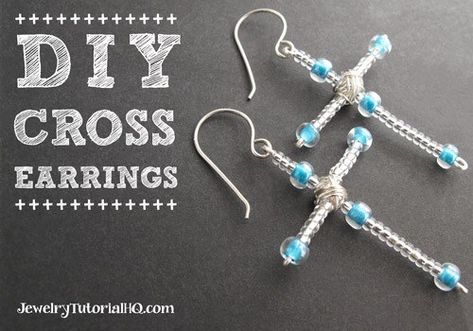 DIY Beaded Cross Earrings – Christmas Craft Crocheted Cross, Rosary Design, Beaded Crosses, Diy Jewelry Making Tutorials, Wire Pendants, Chainmaille Jewelry, Easter Earrings, Easter Jewelry, Earrings Tutorial