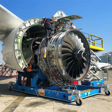 A Rolls-Royce Trent 7000 turbofan jet engine undergoing maintenance 🌀 _ _ #engineering #technology #mechanicalengineering #engineer… Aviation Study, Aircraft Maintenance Engineer, Plane Engine, Jet Turbine, Rolls Royce Engines, Aviation Technology, Turbine Engine, Industrial District, Aircraft Mechanics