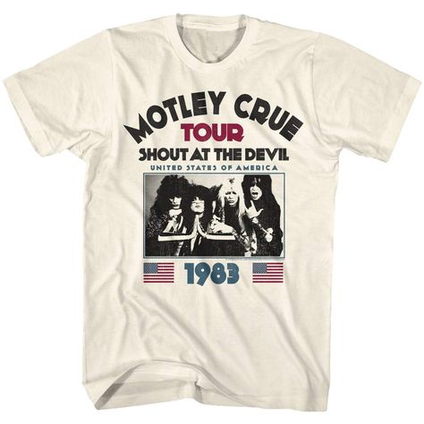 PRICES MAY VARY. 100% Cotton Made in USA and Imported Pull On closure Machine Wash ROCK ON! Motley Crue vintage style apparel. Rock out with awesome 80's band clothes YEP, IT'S OFFICIAL! Our cool graphic t shirts are 100% authentic and officially licensed. These super comfy tees are designed and printed in the USA by American Classics, a leader in high-quality retro, vintage style apparel since 1994 HIGH QUALITY CLOTHES, COMFY & COOL 100% cotton soft short sleeve, crewneck, t shirt for men, wome Motley Crue Shirt, Shout At The Devil, Vintage Band T Shirts, Devil Halloween, Band Outfits, Motley Crue, Mötley Crüe, Black Rock, Tee Shirt Homme