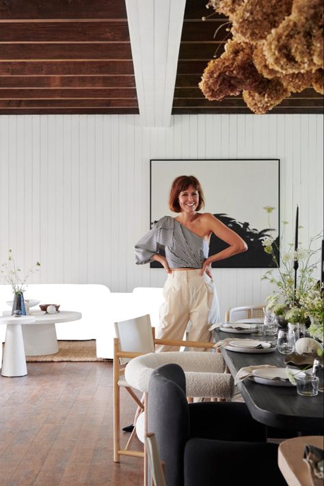 Leanne Ford Crate And Barrel, Leanne Ford Bedroom, Leanne Ford Interiors, Black Wood Dining Table, Natural Chair, Modern Farmhouse Furniture, White Slipcovers, Ford Interior, White Accent Chair