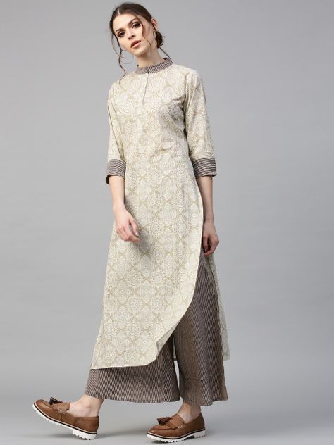 Mandarin Neckline In Contrast Colour High Neck Designs For Suits, Warm Suit Design Indian, High Neck Designs For Kurtis, High Neck Kurti Designs Latest, Latest Kurti Designs Pattern With Pants, High Neck Kurti Design, High Neck Kurti, Mandarin Neckline, Plain Kurti Designs