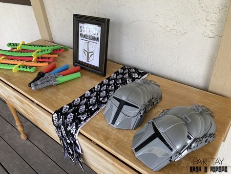 DIY Mandalorian Party - Party Like a Cherry Mandalorian Bday Party, Mandalorian First Birthday, Mandalorian 1st Birthday, Mandalorian Party Invitation, Mandalorian Party Games, Star Wars Party Games, Star Wars Themed Birthday Party, Blue Cookies, Water Balloons