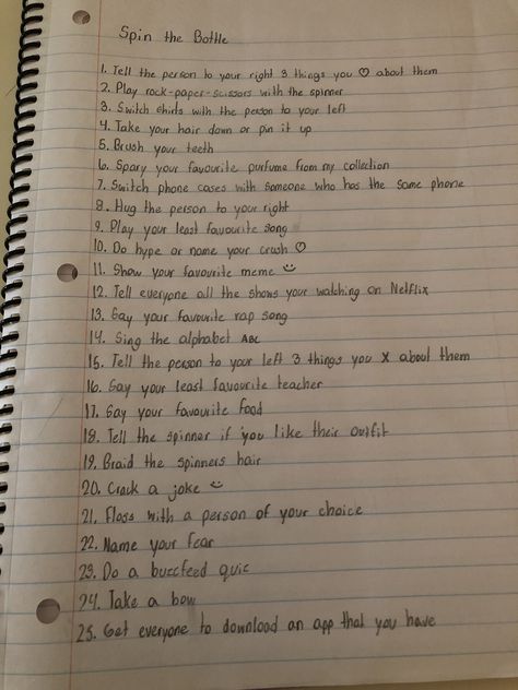 Wanna play some old school games with your friends? Play some spin the bottle! I came up with 25 questions of my own, but you do whatever you want. Have fun! Fun Spin The Bottle Games, Spin The Bottle Dares, Spin The Bottle Questions For Friends, Risky Games To Play With Friends, Stuff To Do With A Group Of Friends, How To Play Spin The Bottle, Game Ideas To Play With Friends, Group Games To Play With Friends, Games To Play With Friends On Paper