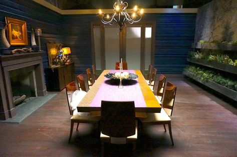 Hannibal's dining room. I like the wall made of molding and the herb wall, but the floor is a little meh Glass Dining Room Sets, Tv Set Design, Dining Room Floor, Hannibal Lecter, Room Decorations, Living Wall, Dining Room Sets, Kitchen Room, Dining Room Table