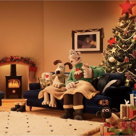 Christmas Cartoons Wallpaper, Wallace And Gromit Christmas, Wallace And Gromit Wallpaper, Christmas Cartoon Aesthetic, Gromit Wallpaper, Christmas Cartoon Wallpaper, Wallace And Gromit Characters, Claymation Christmas, Xmas Cartoon