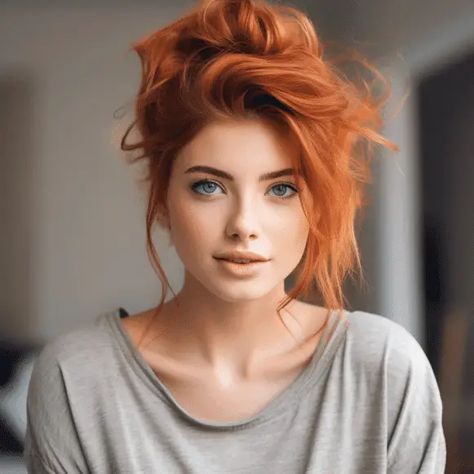 69 Lovely Copper Hair Color Ideas for This Year Orange And Peach Hair, Blending Gray Hair With Copper, Red Hair For Older Women Over 50, Cool Tone Copper Hair, Peachy Copper Hair, Peach Copper Hair, Hair Color Blue Eyes, Curly Copper Hair, Orange Copper Hair