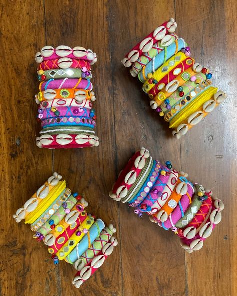 Handmade Mirror Jewellery, Fabric Bangles Handmade, Navratri Bangles, Aesthetic Bangles, Navratri Decoration, Diy Bangles, Navratri Jewellery, Mirror Jewellery, Silk Thread Bangles Design