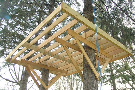 almost ready to put on the decking on The World’s Most Awesome Treehouse(s)! I. Tree Platform, Simple Tree House, Tree Deck, Building A Treehouse, Tree House Plans, Tree Fort, Tree House Diy, Tree House Kids, Cool Tree Houses