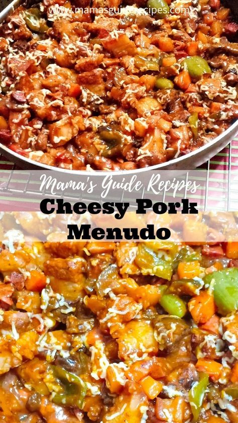 Cheesy Pork Menudo Recipe Beef Kaldereta Recipe, Pork Menudo Recipe, Kaldereta Recipe, Egg Pie Recipe, Pork Menudo, Beef Caldereta, Menudo Recipe, Pie From Scratch, Egg Pie