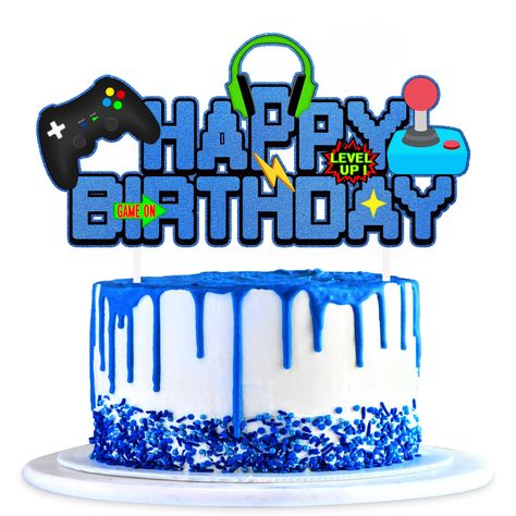 PRICES MAY VARY. This is a video game themed cake topper suit for everybody' birthday party decorations Video Game Birthday Cake, Game Birthday Cake, Gamer Cake Topper, Happy Birthday Games, Game Cake, Video Game Cakes, Video Game Birthday, Boy Cake, Blue Game