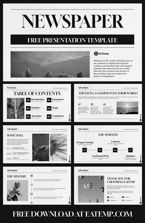 Elegant Google Slides, Slide Show Presentation Templates, Google Slides Layout Ideas, Newspaper Slide Template, Slides Google Templates, Google Powerpoint Template, Best Powerpoint Templates, Newspaper Ppt Template, Slideshow Design Layout