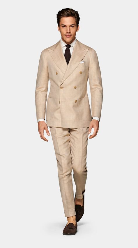 Stylish Suits For Men, Double Breasted Suit Men, Designer Tuxedo, Summer Suits Men, Tan Suit, Formal Tuxedo, Italian Suit, Beige Suits, Classy Suits