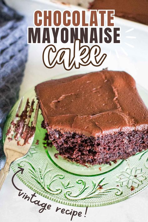 chocolate mayonnaise cake slice on plate with fork Chocolate Mayonnaise Cake Recipe, Mayonnaise Cake Recipe, Mayo Cake, Chocolate Box Cake, Chocolate Cake Mix Recipes, Box Cake Recipes, Mayonnaise Cake, Spring Form, Boxed Cake Mixes Recipes