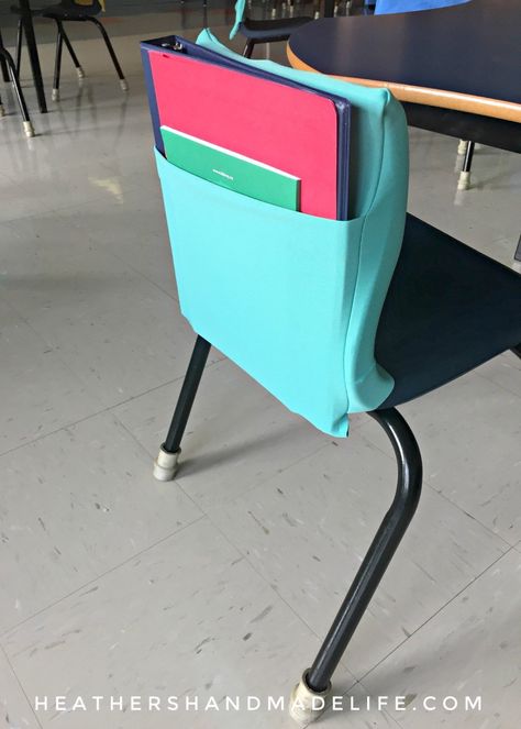 DIY chair pockets for classrooms - Heather's Handmade Life Chair Pockets For Classroom, Classroom Chair Covers, Student Chair Pockets, School Chair Pockets, Seat Sacks, Chair Pockets, Diy Chair Covers, Student Chair, Classroom Seating