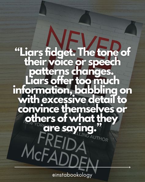 Q: Have you ever read a psychological thriller? ---- ⭐⭐⭐⭐ 𝐍𝐞𝐯𝐞𝐫 𝐋𝐢𝐞 𝐛𝐲 𝐅𝐫𝐞𝐢𝐝𝐚 𝐌𝐜𝐅𝐚𝐝𝐝𝐞𝐧 Freida McFadden's "Never Lie" is a psychological thriller that had me hooked from the start. The story follows newlyweds Tricia and Ethan as they uncover the dark secrets of their dream home's former owner, a renowned psychiatrist named Dr. Adrienne Hale. 📍 Psychological Thriller 📍 Isolated Setting 📍 Mysterious Disappearance 📍 Secrets and Revelations 📍 Unreliable Narrator 𝐔𝐧𝐫𝐚𝐯𝐞𝐥𝐢𝐧𝐠 𝐭𝐡𝐞 𝐌𝐲𝐬𝐭𝐞𝐫𝐲 McFadden's... Never Lie Freida Mcfadden Aesthetic, Never Lie Freida Mcfadden, Unreliable Narrator, Freida Mcfadden, Never Lie, Dark Secrets, Psychological Thriller, Book Aesthetics, Psychological Thrillers