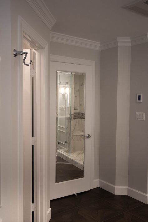 Great location for a full length mirror built into the  bathroom door#bathroommirror#bathroomdecor#bathroomremodel#bathroomdesign#metrodc#fairfaxvirginiabathroomremodeling Door Mirror Ideas, Full Length Mirror In Bathroom, Bathroom Door Ideas, Eco Houses, Door Moulding, Laundry Room Doors, Perfect Bathroom, Bedrooms Ideas, Bathroom Door