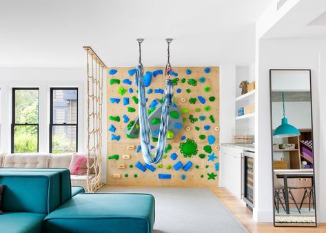 How to build a rock climbing wall inside your house! Find out how here: / #DIY #RockClimbing #Build #ClearPathLending #ClearPath #Lending #Mortgage #Refinance #HomeLoan #VALoan Climbing Wall Kids, Kids Play Spaces, Recreational Room, Indoor Swing, Home Gym Decor, Rock Climbing Wall, Gym Decor, Climbing Wall, Rec Room