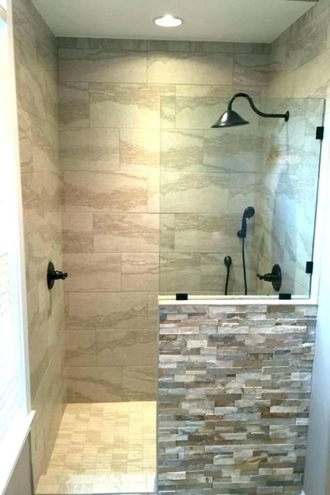 31 Luxury Walk in Shower Ideas Small Walk In Shower Ideas, Shower No Door, Walk In Shower No Door, Tile Walk In Shower, Open Showers, Walk In Shower Designs, Bathroom Shower Design, Bad Inspiration, Bathroom Remodel Designs