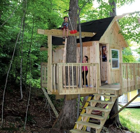 Cool Tree Houses For Kids, Backyard Tree House, Backyard Zipline, Carpentry Basics, Zip Line Backyard, Simple Tree House, Backyard Creations, Home Gym Design Garage, Tree House Plans