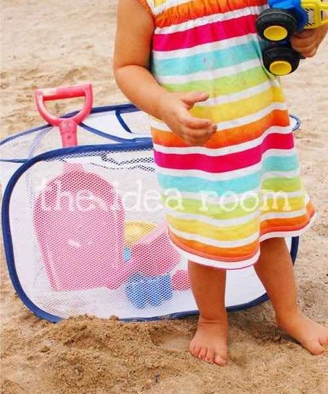 Use a mesh laundry bag to hold sand toys at the beach. (And other awesome Dollar Store must-haves!!) Store Hacks, Dollar Store Hacks, Kid Hacks, Sand Toys, Mesh Laundry Bags, Beach Hacks, Beach Toys, Toy Organization, Dollar Store Crafts