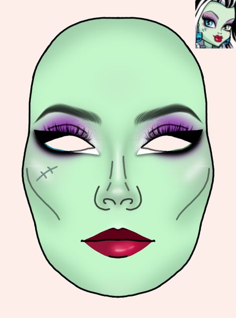 Frankie Stein Hair Dye, Frankie Monster High Makeup Look, Frankie Stein Eye Makeup, Frankie Stein Makeup Halloween, Monster High Halloween Makeup, Frankie Stein Makeup Inspiration, Frankie Stein Costume Diy, Frankie Makeup Monster High, Monster High Frankie Makeup