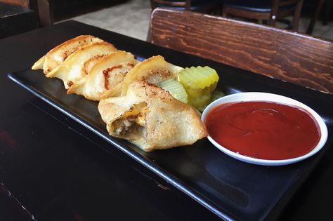 Cheeseburger Dumplings Recipe from Chef Dale Talde Cheeseburger Dumplings, Recipe Folder, Crazy Food, 37th Birthday, Newspaper Magazine, Dumplings Recipe, Potato Bites, Digital Newspaper, Veggie Tray