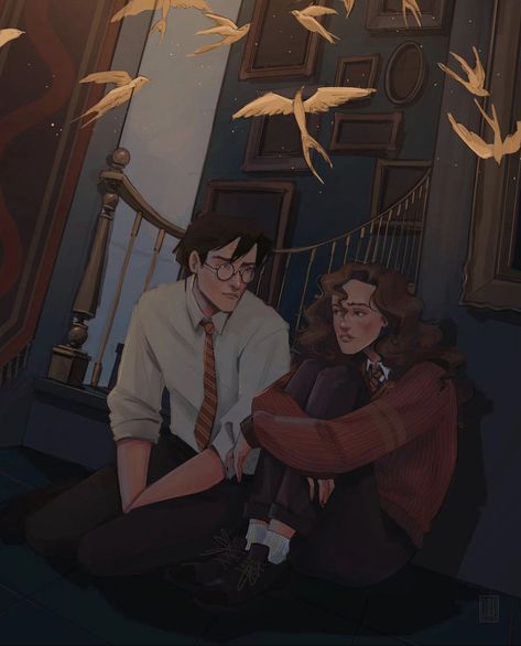 Hermione Granger Drawing, Harmony Fanart, Hermione Granger Art, Hermione Granger Fanart, Dark Harry, Potter Fanart, Harry And Ginny, Harry And Hermione, Harry Potter Illustrations