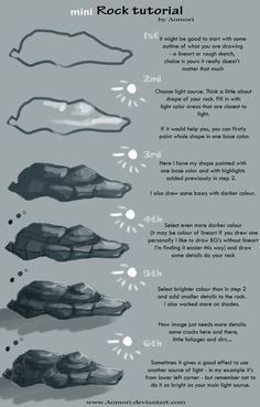 Mini rock tutorial by *Aomori on deviantART Stone Sketch Drawing, Rock Tutorial, Illustration Tips, Clothing Drawing, Digital Art Tutorial Beginner, Beginners Drawing, Shading Drawing, Sketches Drawing, Mini Rock