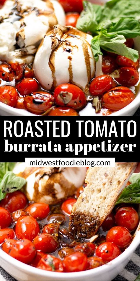 Tomatoes With Burrata, Burrata Appetizer, Tomato Appetizers, Roasted Grape Tomatoes, Burrata Recipe, Fresh Appetizers, Night Recipes, Burrata Cheese, Balsamic Reduction