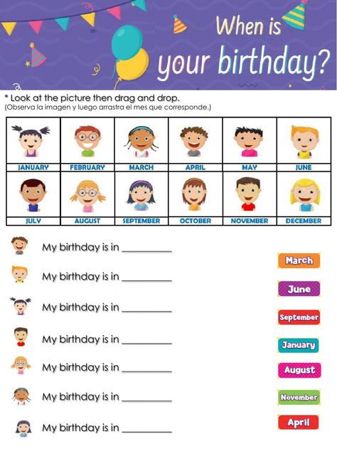 Ejercicio interactivo de Months of the year para primaria. Puedes hacer los ejercicios online o descargar la ficha como pdf. Months In English, When Is Your Birthday, Teaching Vowels, Worksheets For Grade 1, English Activities For Kids, Word Of The Year, Learning English For Kids, Birthday Activities, Grammar Activities