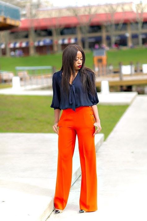 Black Cocktail Outfit, Orange Pants Outfit, Classy Work Attire, Jadore Fashion, Orange Pants, Square Pants, Fashion Journals, Smart Outfit, Work Style